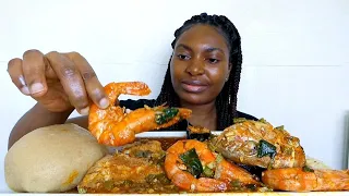 Asmr mukbang / Cook and eat with me Okro seafood with fufu/ Nigerian food mukbang