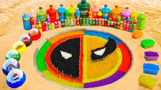 How to make Rainbow Deadpool 3 Logo with Orbeez, Big Balloons of Fanta, Coca Cola vs Mentos & Sodas