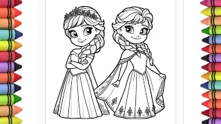 How to draw Elsa and Anna from Frozen, Disney Princess Elsa and Anna drawing, Frozen movie 2 drawing