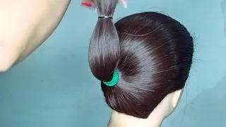 4 Easy hairstyles ! Cute & easy hairstyles  long hair bun ! simple juda hairstyle with rubber band