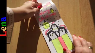 Weihnachtskarte basteln🎁 Geschenk zeichnen Pinguin🎁 Christmas Surprise Gift box with Penguin drawing