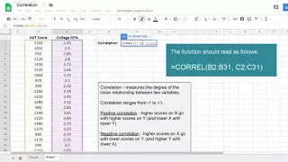 Calculate a Correlation in Google Sheets; Pearson's r; How to calculate r