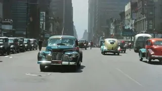 Driving in New York 1945 in colour