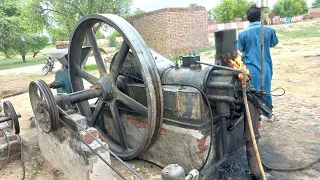 Amazing Starting Heavy Old Black Diesel Engine | Startup Ruston Hornsby Engine | Working 28hp Engine