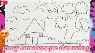 landscape house drawing and painting for kids🥰easy drawing/step by step #art