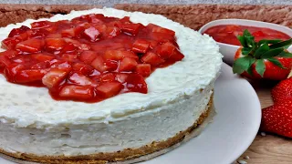 Rezept: Milchreistorte mit Erdbeerkompott / einfacher Reiskuchen / Torte mit Milchreis und Erdbeeren