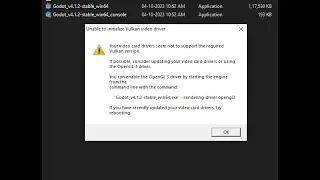 Godot Game Engine Error - Unable to initialize Vulkan video driver (Easy Fix)