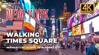 🇺🇸 NYC New York City Walking Tour, Times Square, Night Walk [4K HDR/60fps]