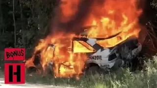 FIRE!!! Ken Block's Racecar Burns to a Crisp - RAW In-Car Roll and Fire