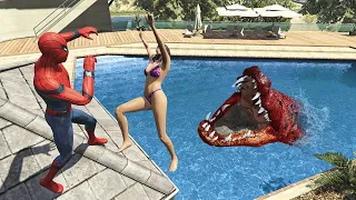 GTA 5 Water Ragdolls | SPIDERMAN VS ALLIGATOR-SPIDER Jumps/Fails (Euphoria Physics) Ep.69