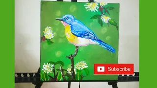 How To Start Painting On Canvas With Acrylic   Easy Bird Painting//@acrylicbluebirdie