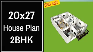 20x27 House Plan 2BHK || 2BHK Ghar Ka Naksha || 20x27 House Design || 550 Sqft Small House Design