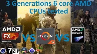 3 Generations of AMD 6 core CPUs compared | Phenom II vs FX vs Ryzen