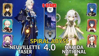 New 4.0 Spiral Abyss│Neuvillette Taser & Nahida National |Floor 12 - 9 Stars| Genshin Impact