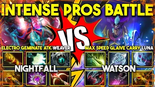 INTENSE PROS BATTLE | ELECTRO GEMINATE ATK Nightfall Weaver Vs. MAX SPEED GLAIVES Watson Luna DotA 2