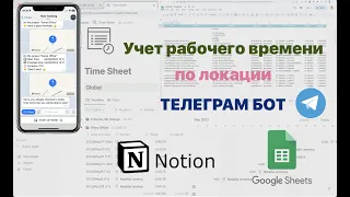 Телеграм бот. Система учета рабочего времени по локации. Google Apps Script. Notion. Google Sheets.