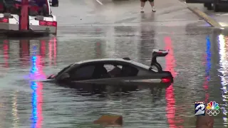 Car in 3 feet of water after severe storms hit Houston