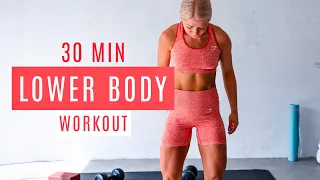 30 MIN LEG WORKOUT with weights, dumbbells | LOW IMPACT | GLUTES AND QUADS - no jumping - no repeat