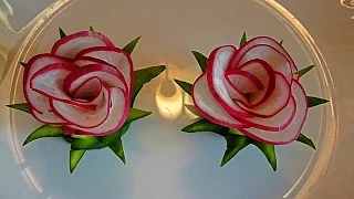 Цветы из редиса. Украшения из овощей. Flowers radish. Decoration of Vegetables.