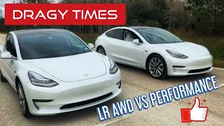 Dragy GPS 0-60 Times Acceleration Boost Tesla LR AWD Model 3 vs Tesla Stealth Performance Model 3