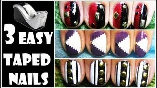 3 EASY TAPED NAILS | HOW TO STUD NAIL ART DESIGN TUTORIAL FOR SHORT NAILS IRON MAN BEGINNERS 2013