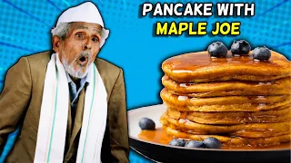Villagers Try Pancakes With Maple Joe For First Time ! Tribal People Try American Pancake