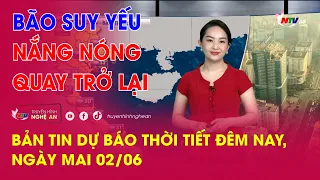 Bản tin Dự báo thời tiết đêm nay, ngày mai 02/06/2024: Bão suy yếu. Nắng nóng quay trở lại