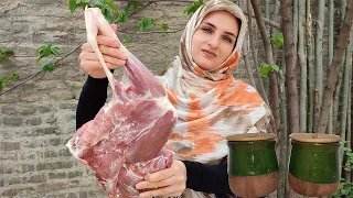 Cooking Abgoosht (Broth) with lamb in pottery in our village house ♣ِ Dizi Broth