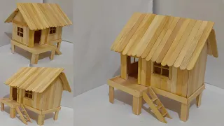 CARA MEMBUAT MINIATUR RUMAH PANGGUNG || KREATIF DARI STIK ES KRIM