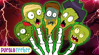 Familia de dedos de zombis aterradores | Canciones espeluznantes para niños | Pueblo Teehee