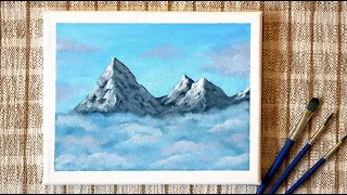 Snowy Mountain Peaks Above the Clouds | Acrylic Painting Tutorial