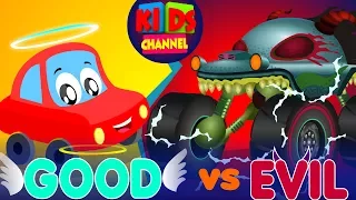 Little Red Car vs Haunted House Monster Truck | Good vs Evil | Original Song For Kids