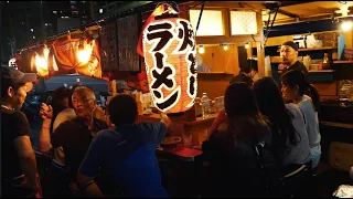 Yakitori and yaki-ramen, popular Japanese food stalls crowded with customers every day