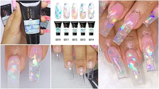 MODELONES New GLITTER GLASS POLYGEL! POLYGEL NAILS for Beginners at HOME DIY (using Tips)