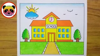 School Scenery Drawing / My School Drawing / How to Draw a Easy School For Beginners