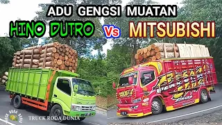 ADU Kekuatan Ke2 Truk MITSUBISHI vs HINO DUTRO, Sama Sama Muatan Kayu LoG Melewati Turunan Tajam