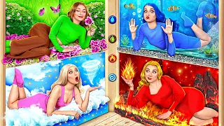Four Elements Build a Bunk Bed | Fire Girl, Water Girl, Air Girl and Earth Girl Trend DO Challenge