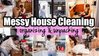 HUGE MESSY HOUSE CLEAN WITH ME | CLEAN & UNPACK | ALMOST DONE UNPACKING! SPEED CLEAN WITH ME 2024