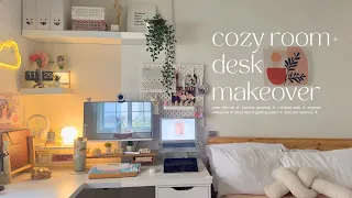 cozy room and desk makeover 🪴 l-shaped desk setup, gaming station, decor haul