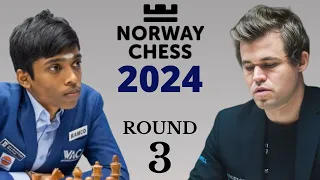 R Praggnanandhaa vs Magnus Carlsen | Norway Chess 2024 | Round 3