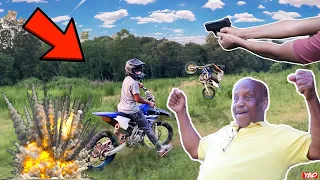 Grandpa Buys Loud Explosives + Dirtbike Wheelies!