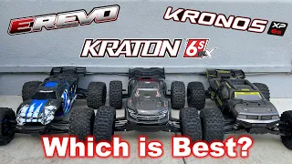 Traxxas E-Revo 2.0, Arrma Kraton, Team Corally Kronos - 6S 1/8 Truggy Shootout - Best Monster Truck?