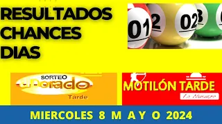 Resultados CHANCES DIA de Miercoles 8   Mayo 2024 DORADO TARDE LOTERIAS DE HOY RESULTADOS DIA