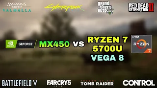 (i5 1135G7) MX450 vs Ryzen 7 5700U Vega 8 - Test in 8 Games in 2021