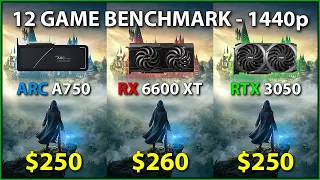 Arc A750 vs RX 6600XT vs RTX 3050 - 12 Game Benchmark (1440p)