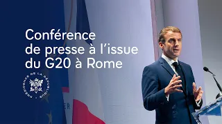 Conférence de presse du Président Emmanuel Macron à l’issue du G20 à Rome.