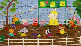 Peppa Pig on Muddy Festival - solving big puzzle 80 pieces for kids with Peppa Pig | Danik and Lesha