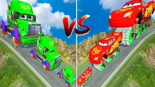 Big & Small: Mcqueen with Three Saw Wheels vs Mack the Truck vs Thomas Trains - BeamNG.drive