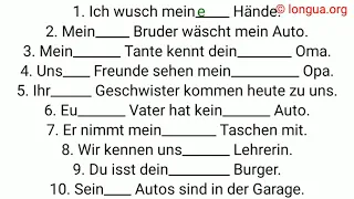 Possessivartikel, mein, dein, sein, ihr, unser, euer, Ihr, meine, deine, seine, ihre, unsere, eure,