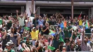 Springbok fans celebrate first try in Rugby World Cup final against England | AFP